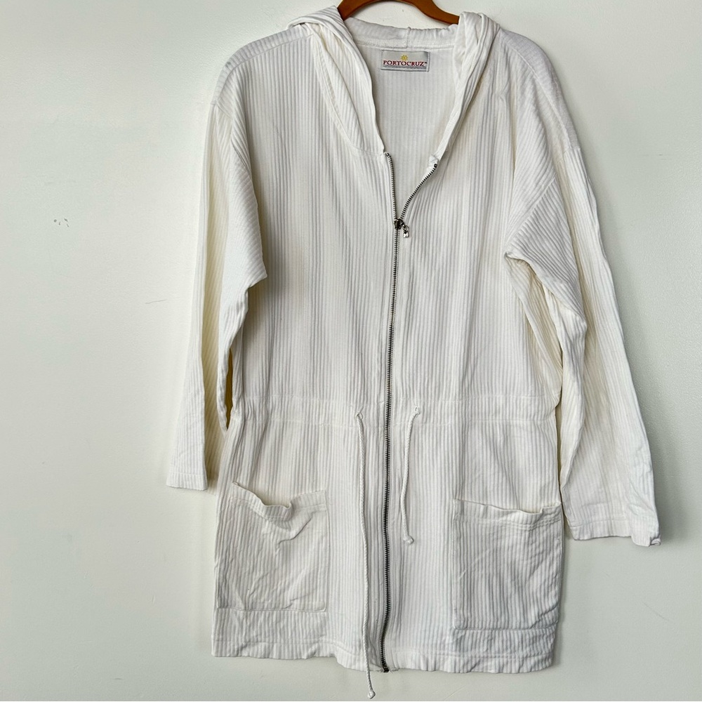 Portocruz White Long Sleeve Hooded Swim Cover-Up